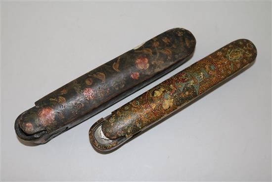 Two antique Persian scribes papier mache pen boxes, 8.5in.